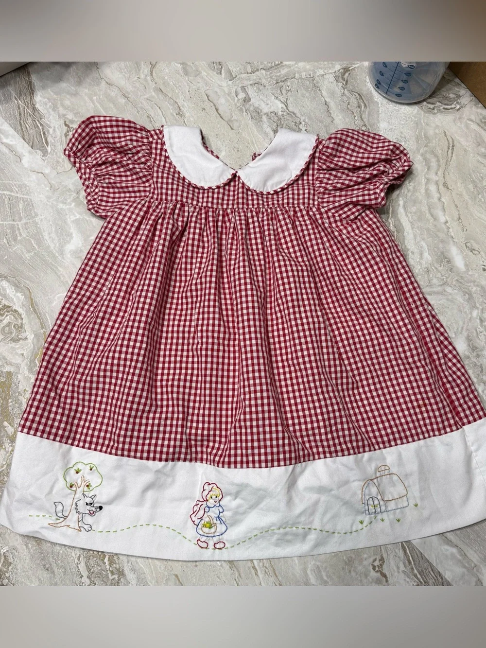 Remember Nguyen Red Gingham Toddler Dress with Embroidered Hem